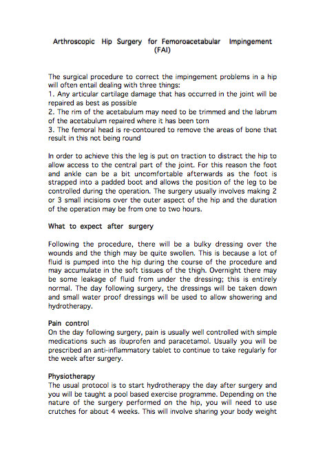 The Arthroscopy Patient Information Sheet